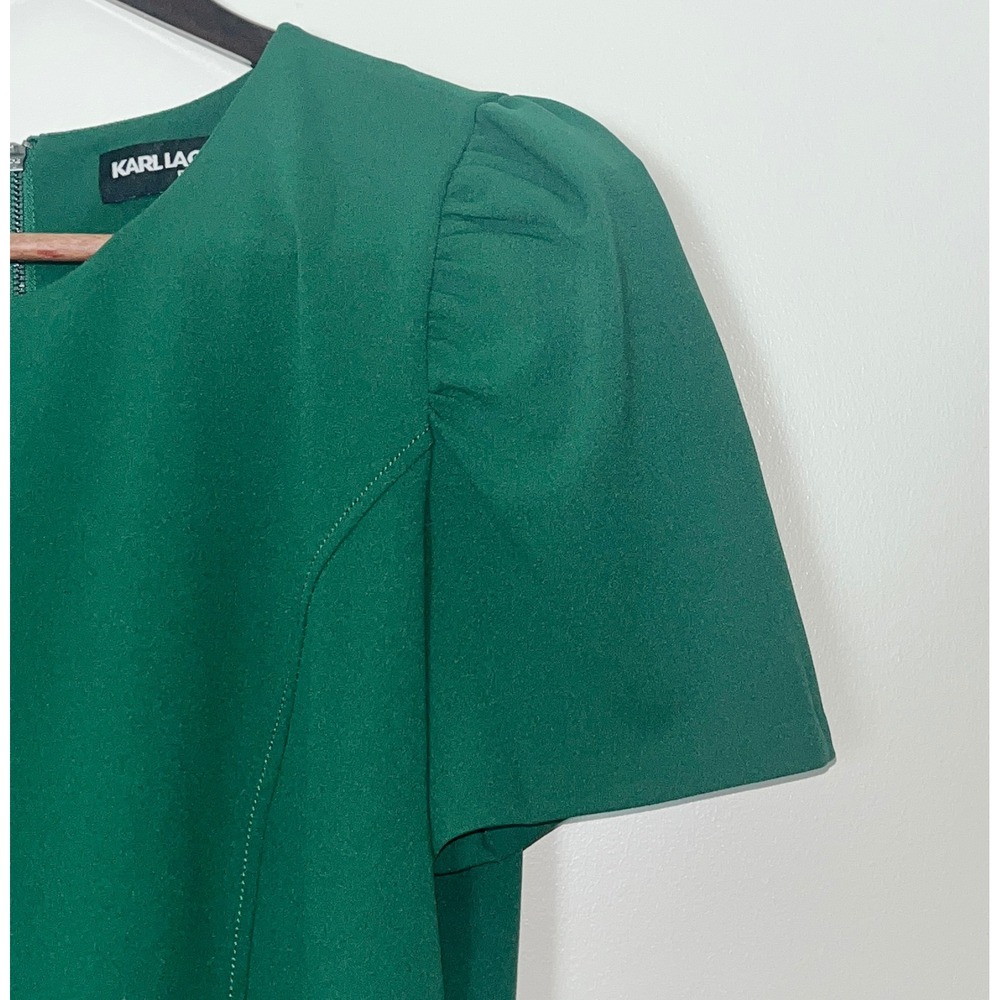 Karl Lagerfeld Paris Dress Size 12 Green Fit and Flare Puff Sleeve A-Line Mini - Picture 3 of 7